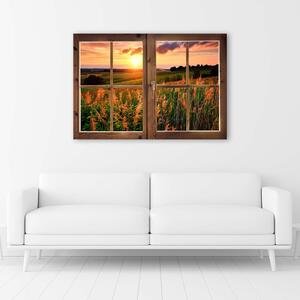 Gario Vászonkép Ablak - kilátás egy rétre Méret: 60 x 40 cm