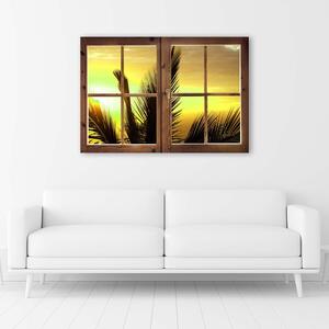 Gario Vászonkép Ablak - pálmalevelek nézete Méret: 60 x 40 cm