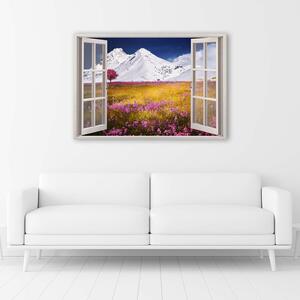 Gario Vászonkép Ablak - havas hegyek Méret: 60 x 40 cm