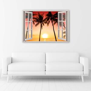 Gario Vászonkép Ablak - nap és pálmafák Méret: 60 x 40 cm