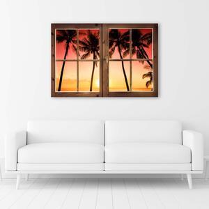 Gario Vászonkép Ablak - pálmafák és nap Méret: 60 x 40 cm
