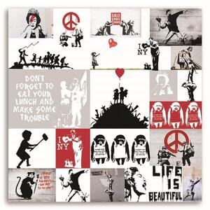 Gario Vászonkép Banksy falfestmény - street art alkotások gyűjteménye Méret: 30 x 30 cm