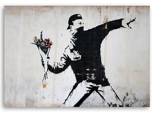Gario Vászonkép Banksy huligán egy csokor virágot dobálva Méret: 60 x 40 cm