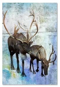 Gario Vászonkép Szarvas és rénszarvas télen Méret: 40 x 60 cm