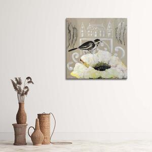 Gario Vászonkép Fehér virág és fekete madár Méret: 30 x 30 cm