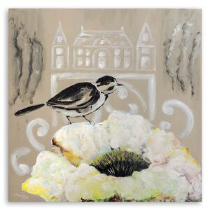 Gario Vászonkép Fehér virág és fekete madár Méret: 30 x 30 cm