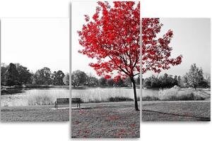 Gario Vászonkép Fa piros levelekkel - 3 részes Méret: 60 x 40 cm