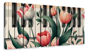 5 részes kép zongora és tulipánok virágszimfóniában