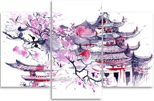 Gario Vászonkép Japán pagoda és cseresznyevirág - 3 részes Méret: 60 x 40 cm