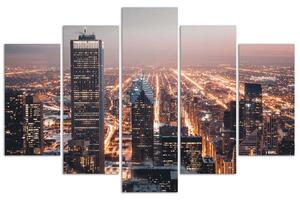 Gario Vászonkép Felhőkarcolók éjszaka - 5 részes Méret: 100 x 70 cm