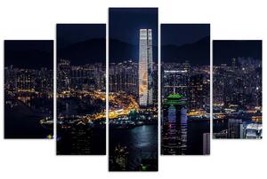 Gario Vászonkép Megvilágított felhőkarcoló - 5 részes Méret: 100 x 70 cm