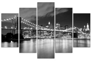 Gario Vászonkép Brooklyn híd éjjel fekete-fehér - 5 részes Méret: 100 x 70 cm