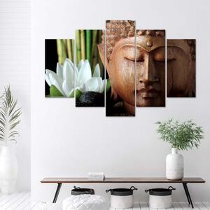 Gario Vászonkép Buddha és egy fehér virág - 5 részes Méret: 100 x 70 cm