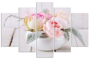 Gario Vászonkép Rózsák fehér vázában - 5 részes Méret: 100 x 70 cm