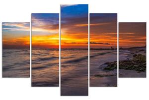 Gario Vászonkép Sötét naplemente a tengerparton - 5 részes Méret: 100 x 70 cm