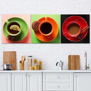 Gario Vászonképek készlet Színes csészék kávéval - 3 részes Méret: 90 x 30 cm