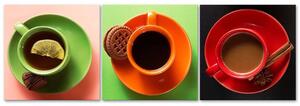 Gario Vászonképek készlet Színes csészék kávéval - 3 részes Méret: 90 x 30 cm