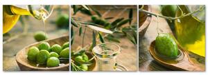 Gario Vászonképek készlet Olívaolaj és zöld olajbogyó - 3 részes Méret: 90 x 30 cm