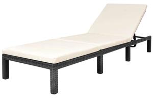 VidaXL fekete polyrattan napozóágy párnával