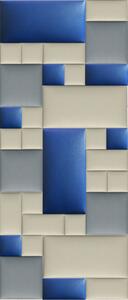 Előszobafal-39 dekoratív műbőr falpanelekből, kék, szürke, beige