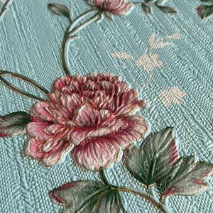 FP14 - Virágok, kék rózsaszín mintás öntapadós, szivacsos dekor falpanel