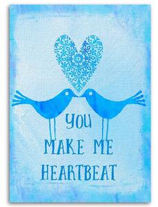 Gario Vászonkép Két madár kék háttéren You Make Me Heartbeat felirattal - Andrea Haase Méret: 40 x 60 cm
