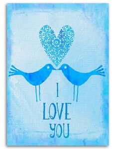 Gario Vászonkép Két madár kék háttéren, I Love You felirattal - Andrea Haase Méret: 40 x 60 cm