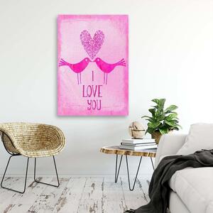 Gario Vászonkép Két madár rózsaszín háttéren I Love You felirattal - Andrea Haase Méret: 40 x 60 cm