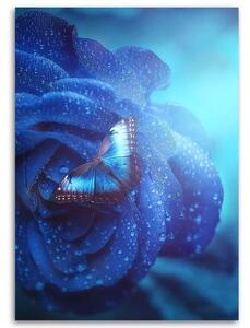 Gario Vászonkép A pillangó és a varázslatos kék rózsa - Jose Francese Méret: 40 x 60 cm