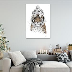 Gario Vászonkép Tigris téli karácsonyi sapkában - Rykker Méret: 40 x 60 cm