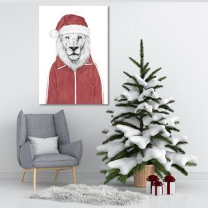 Gario Vászonkép Oroszlán piros karácsonyi kalapban - Rykker Méret: 40 x 60 cm