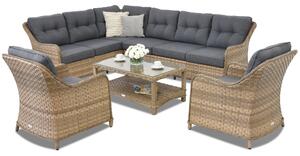 Garden Point Toledo Corner 7 cappuccino technorattán kerti bútorok sarokgarnitúrával