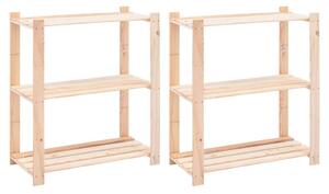 2 db 3-szintes tömör fenyőfa tárolópolc 150 kg 80 x 38 x 90 cm