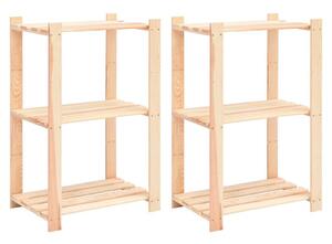 2 db 3-szintes tömör fenyőfa tárolópolc 150 kg 60 x 38 x 90 cm