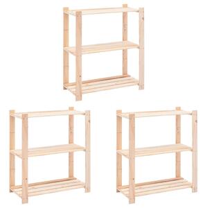 3 db 3-szintes tömör fenyőfa tárolópolc 150 kg 80 x 38 x 90 cm
