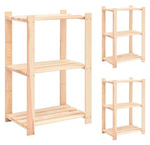 3 db 3-szintes tömör fenyőfa tárolópolc 150 kg 60 x 38 x 90 cm