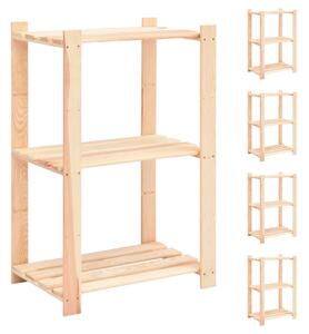 5 db 3-szintes tömör fenyőfa tárolópolc 150 kg 60 x 38 x 90 cm
