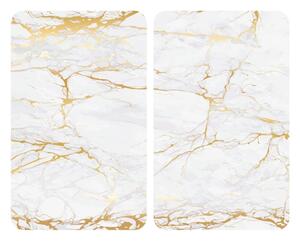 Fehér-aranyszínű edzett üveg tűzhely fedőlap szett 2 db-os 30x52 cm Marble – Wenko