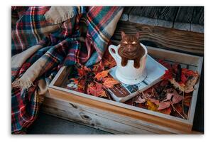 Gario Vászonkép Csokoládé Cat őszi levelek könyv - Galina Bugaevskaya Méret: 60 x 40 cm