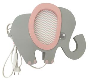 Elefánt lámpa, szürke, rózsaszín füllel