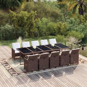11 részes barna polyrattan kerti étkezőgarnitúra párnákkal