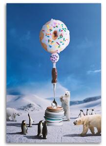 Gario Vászonkép Téli pingvinek medvék Donut tányérok - Bryantama Art Méret: 40 x 60 cm