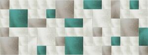 Fehér színű modern textil falvédő-17 (200x75 cm) szürke és zöld panelekkel