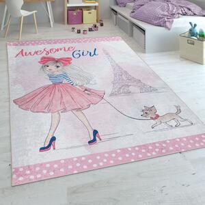 Gyerekszoba lány-dizájn nyomtató rózsaszín szőnyeg, modell 20409, 80x150cm