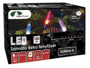 Dekortrend Kültéri Színváltó Retro fényfüzér, 180 LED, RGB színben, 14,4 m zöld kábel