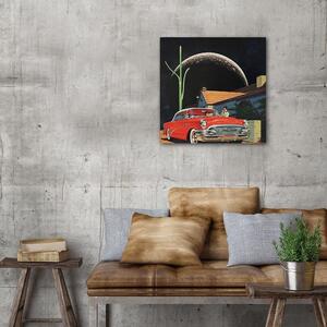 Gario Vászonkép Piros autó egy ház elott - Lili Chartrand Méret: 30 x 30 cm