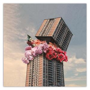 Gario Vászonkép Virágok egy felhőkarcolóban - Zehem Chong Méret: 30 x 30 cm