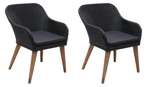 2 db fekete polyrattan kültéri szék párnával