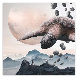 Gario Vászonkép teknősbéka repül a hegyek felett - Zehem Chong Méret: 30 x 30 cm