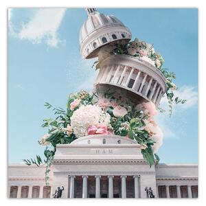 Gario Vászonkép Épület virágokkal - Zehem Chong Méret: 30 x 30 cm